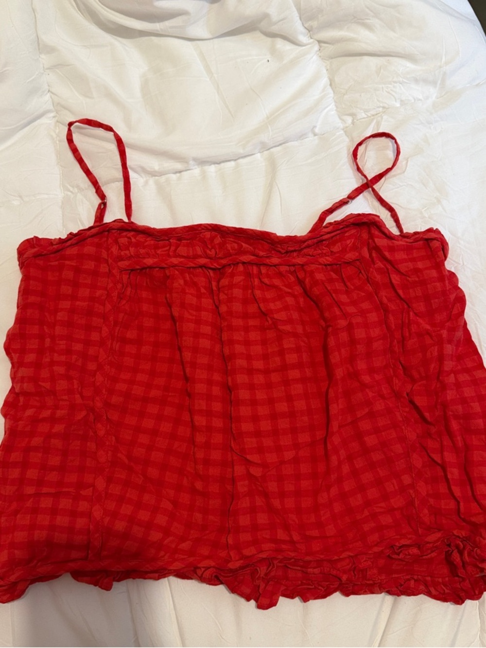 Anthropologie Red Checked Spaghetti-Strap Camisole Top